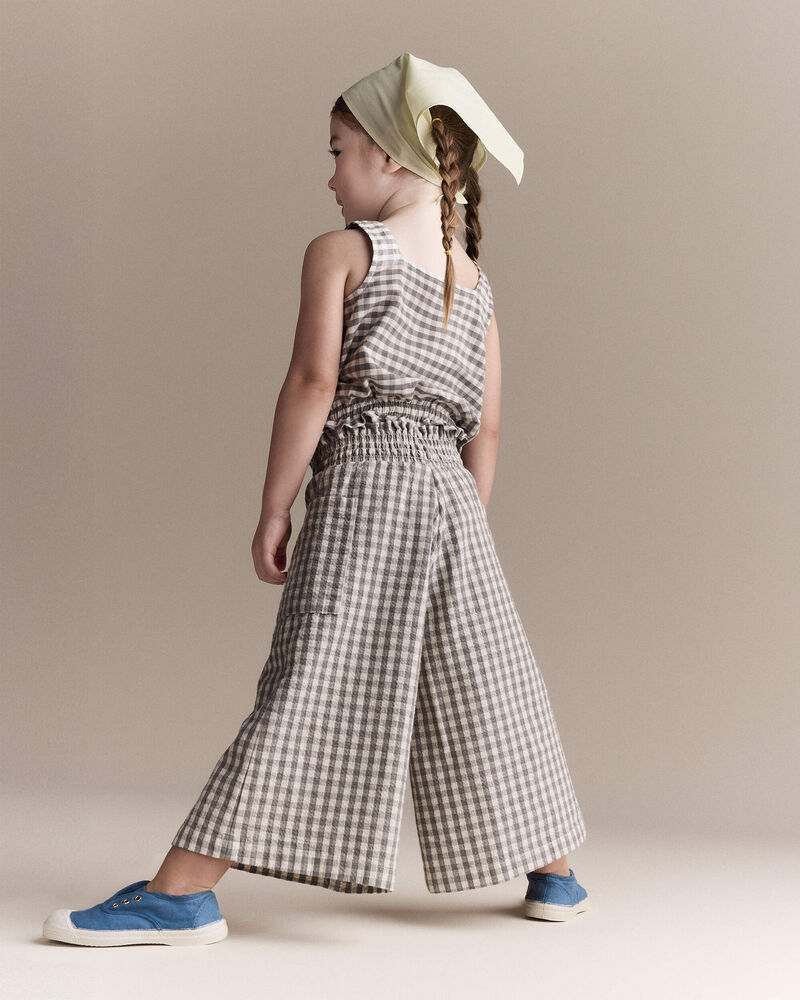 Toddler Girl Gingham Smocked Wide Leg Pant - Cream/Grey, image 4 of 7 slides