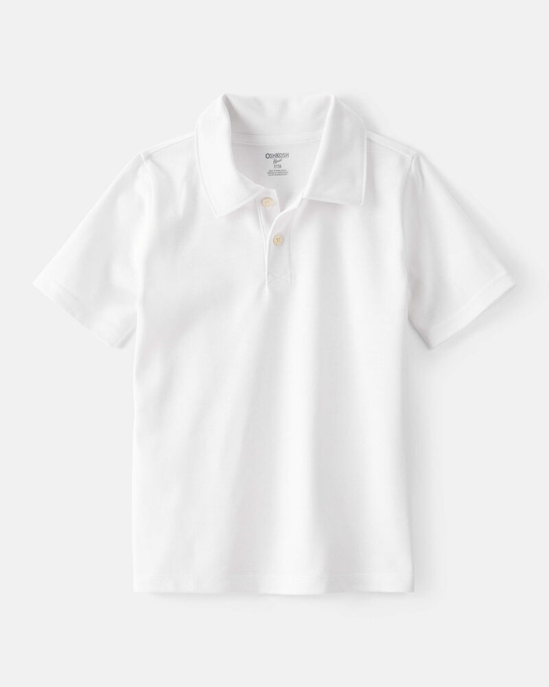 Boys Pique Uniform Polo Shirt - White, image 1 of 3 slides