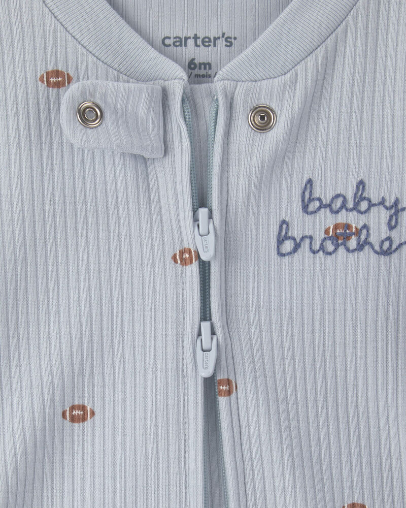 Baby Boy Baby Brother' Cotton 2-Way Zip Sleeper - Blue, image 2 of 4 slides