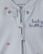 Baby Boy Baby Brother' Cotton 2-Way Zip Sleeper - Blue, image 2 of 4 slides