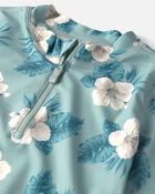 Toddler Girl 2-Piece Recycled Rashguard Swimsuit Set in in Blue Hibiscus, image 3 of 4 slides