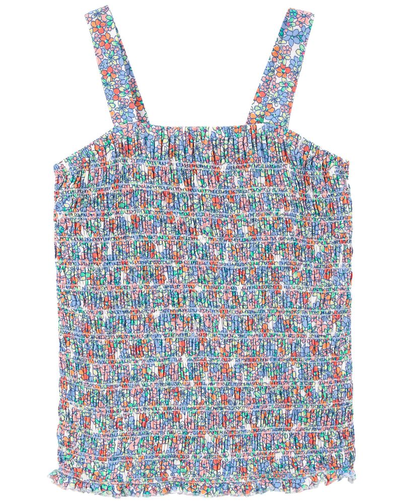 Kid Floral Print Smocked Tank, image 1 of 3 slides