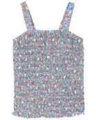 Kid Floral Print Smocked Tank, image 1 of 3 slides