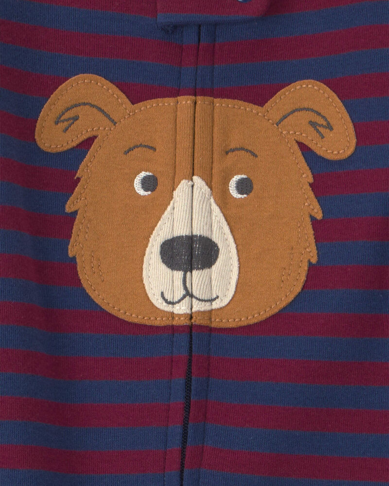 B&eacute;b&eacute; gar&ccedil;on - Pyjama ajust&eacute; 1 pi&egrave;ce en 100&nbsp;% coton &agrave; fermeture &agrave; glissi&egrave;re double sens et pieds &agrave; motif chien &ndash; Bourgogne/Bleu, image 4 sur 4 diapositives