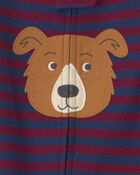 B&eacute;b&eacute; gar&ccedil;on - Pyjama ajust&eacute; 1 pi&egrave;ce en 100&nbsp;% coton &agrave; fermeture &agrave; glissi&egrave;re double sens et pieds &agrave; motif chien &ndash; Bourgogne/Bleu, image 4 sur 4 diapositives
