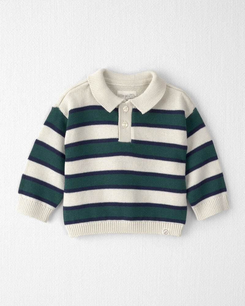 Baby Boy Organic Cotton Sweater Knit Polo in Stripes, image 1 of 3 slides