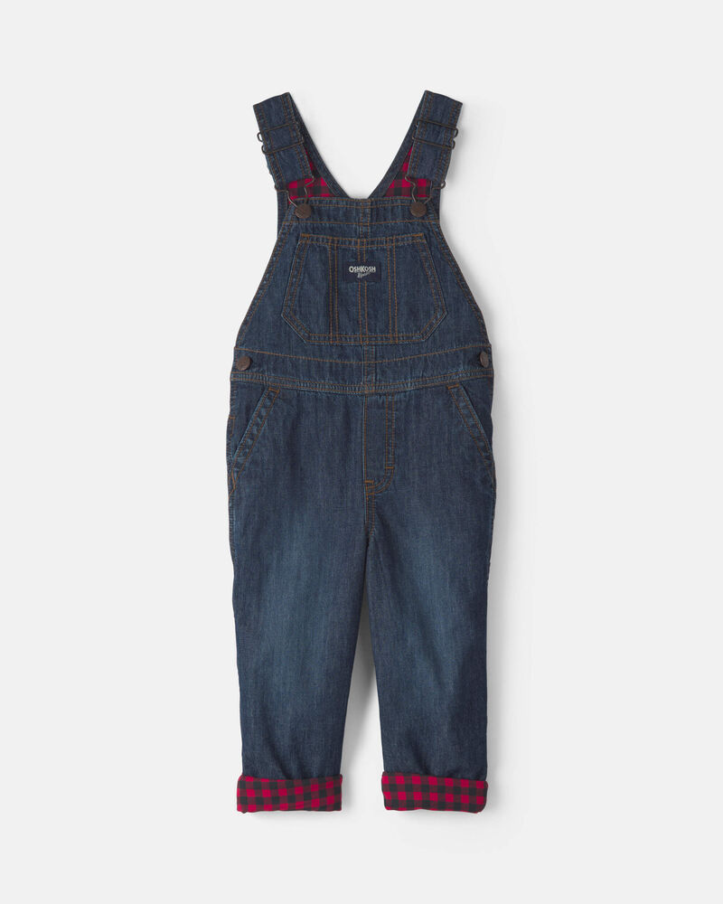 Toddler Boy Buffalo Check Denim Overalls - Dark Wash, image 1 of 4 slides