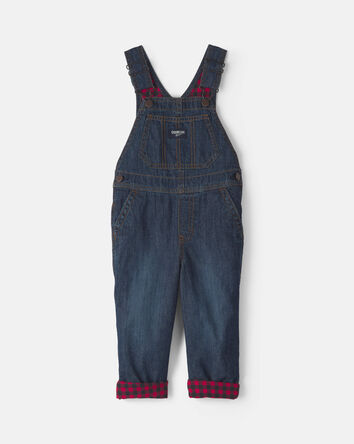 Toddler Boy Buffalo Check Denim Overalls - Dark Wash, 