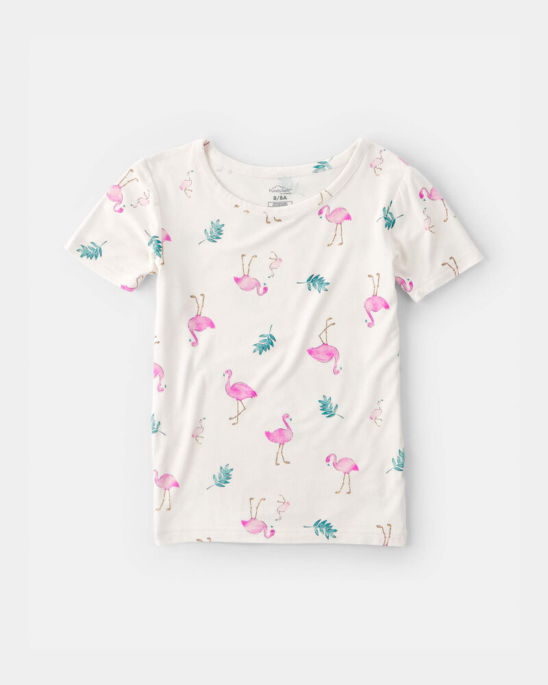 Girls Flamingo PurelySoft Short-Sleeve Snug Fit 2-Piece Pyjama Set - Ivory, image 3 of 7 slides