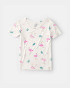 Girls Flamingo PurelySoft Short-Sleeve Snug Fit 2-Piece Pyjama Set - Ivory, image 3 of 7 slides