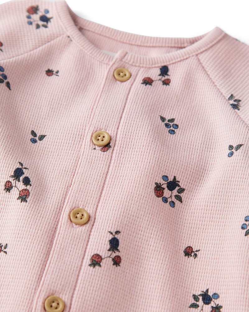 Baby Organic Cotton Waffle Knit Jumpsuit in Berry Blossom Print, image 2 of 5 slides