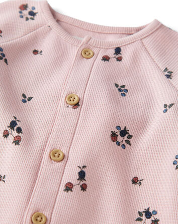 Baby Organic Cotton Waffle Knit Jumpsuit in Berry Blossom Print, 
