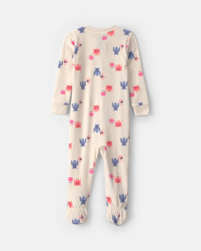Toute-petit fille - Pyjama ajust&eacute; 1 pi&egrave;ce &agrave; pieds en DreamPlush &agrave; motif monstre &ndash; Cr&egrave;me, image 2 sur 4 diapositives