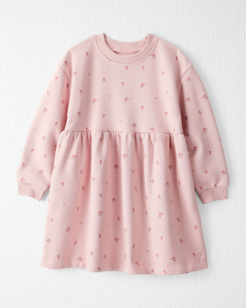Toddler Girl French Terry Dress Made with Organic Cotton in Blush Petals Print, image 1 of 5 slides