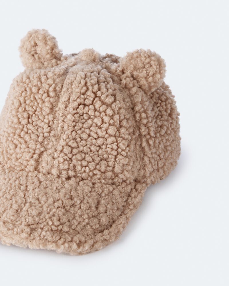 Toddler Bear Sherpa Baseball Hat - Tan, image 4 of 5 slides