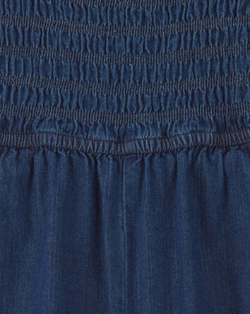 Filles - Combinaison &agrave; smocks &agrave; jambe large en denim - D&eacute;lav&eacute; fonc&eacute;, 
