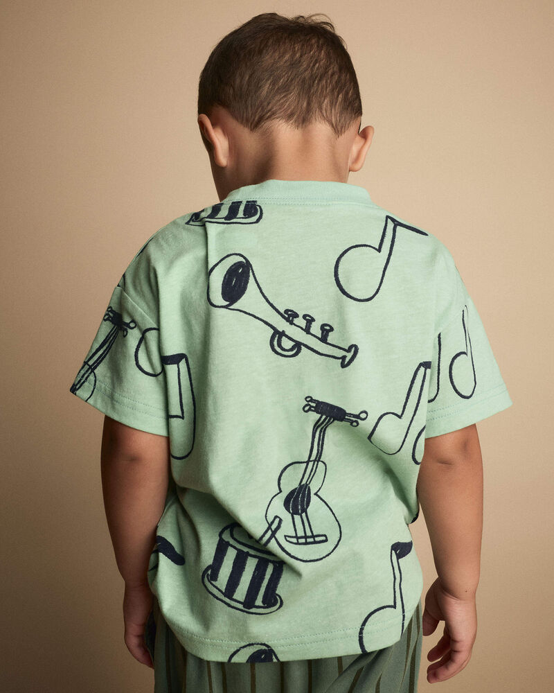 Tout-petit - T-shirt d&eacute;contract&eacute; &agrave; imprim&eacute; de th&egrave;me musical - Vert, image 5 sur 6 diapositives