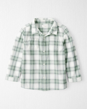 Kid Organic Cotton Herringbone Button-Front Shirt in Plaid, 