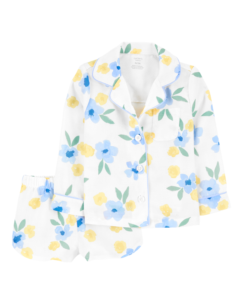 Enfant en bas âge Pyjama 2 pièces côtelées et amples à motifs de fleurs, image 1 sur 3 diapositives