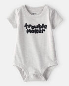 Baby Boy 'Trouble Maker' Short-Sleeve Graphic Bodysuit - Grey, image 1 of 2 slides