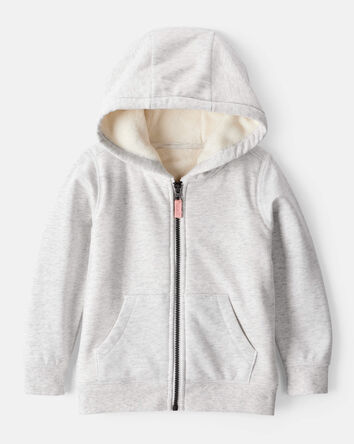 Toddler Girl Long-Sleeve Hooded Zip-Up Jacket - Grey, 