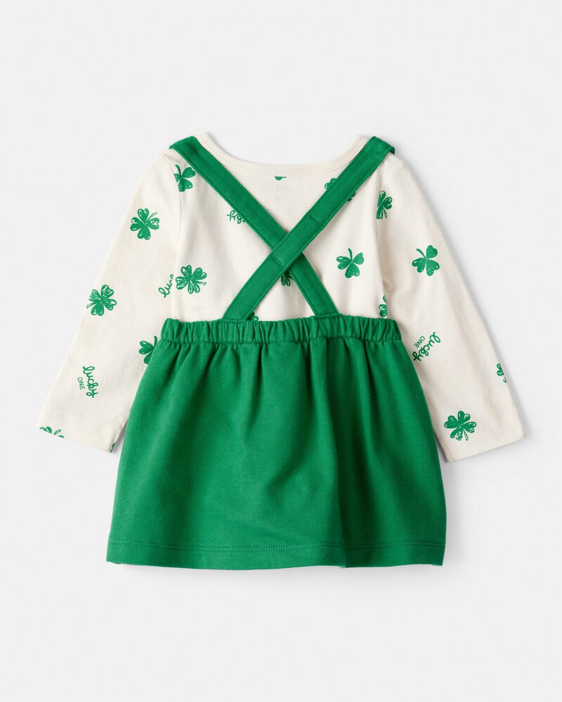 Baby Girl St. Patrick's Day 3-Piece Shamrock Long-Sleeve Top & Skirt Set - Green, image 2 of 6 slides