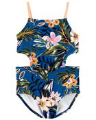 Floral Print Cut-Out Swimsuit, image 1 of 4 slides