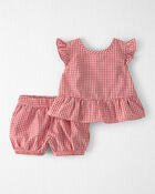 B&eacute;b&eacute; fille - Ensemble 3 pi&egrave;ces en coton biologique, guingan, image 1 sur 4 diapositives