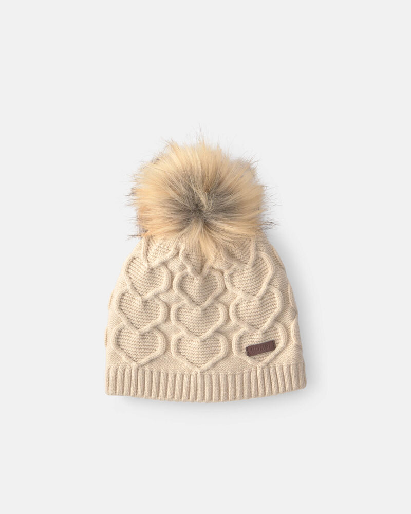 Tout-petit fille - Tuque &agrave; points torsad&eacute;s et c&oelig;urs Kombi - Cr&egrave;me, image 1 sur 3 diapositives