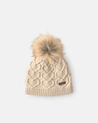 Tout-petit fille - Tuque &agrave; points torsad&eacute;s et c&oelig;urs Kombi - Cr&egrave;me, image 1 sur 3 diapositives