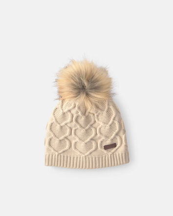 Tout-petit fille - Tuque &agrave; points torsad&eacute;s et c&oelig;urs Kombi - Cr&egrave;me, 