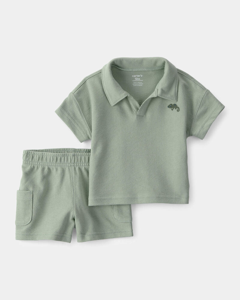 Baby Boy 2-Piece Top & Short Set - Green, image 1 of 6 slides