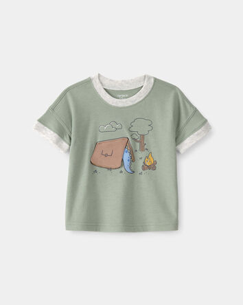 B&eacute;b&eacute; gar&ccedil;on - T-shirt &agrave; imprim&eacute; dinosaure en camping - Vert, 
