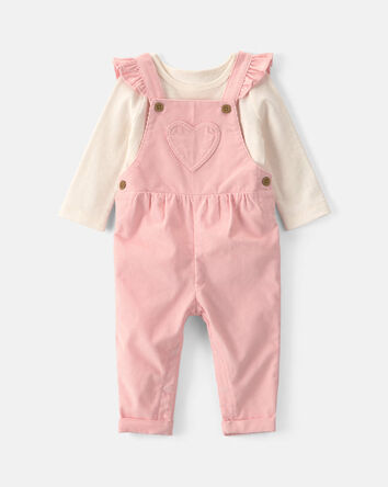 B&eacute;b&eacute; fille - Ensemble 2 pi&egrave;ces salopette en velours c&ocirc;tel&eacute; &agrave; motif c&oelig;urs &ndash; Rose, 