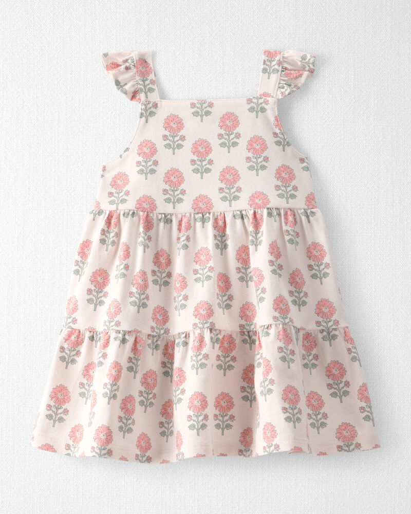 Baby Girl Organic Cotton Floral Tiered Dress, image 1 of 6 slides