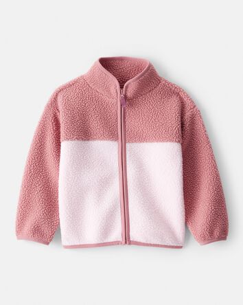 Toddler Girl Colour Block Microfleece Zip-Up Jacket - Pink, 