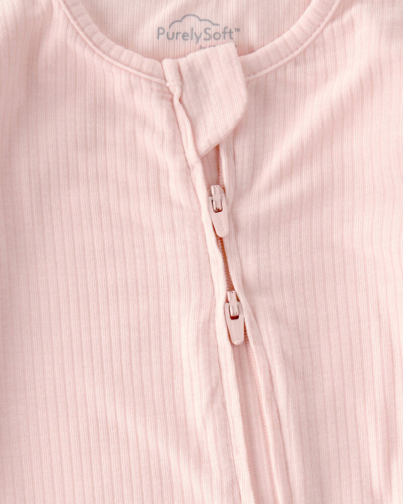 Baby Girl 2-Way Zip PurelySoft Sleeper - Light Pink, image 2 of 8 slides