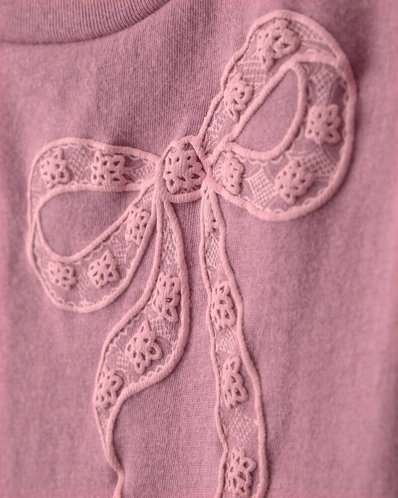 Girls Lace Bow Long-Sleeve Graphic Tee - Pink, image 2 of 4 slides