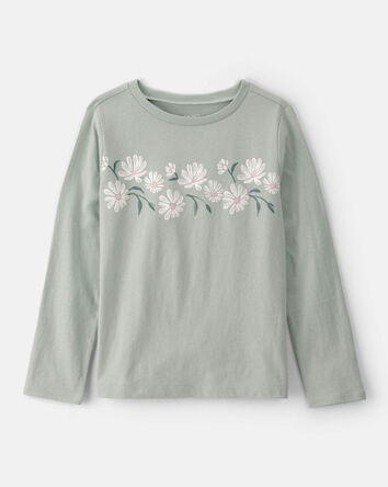 Girls Daisy Floral Long-Sleeve Graphic Tee - Green, 