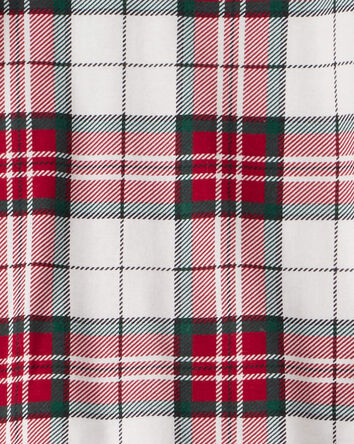 Kid Plaid Print 100% Cotton Long-Sleeve Snug Fit 2-Piece Pajamas - Red/Green, 