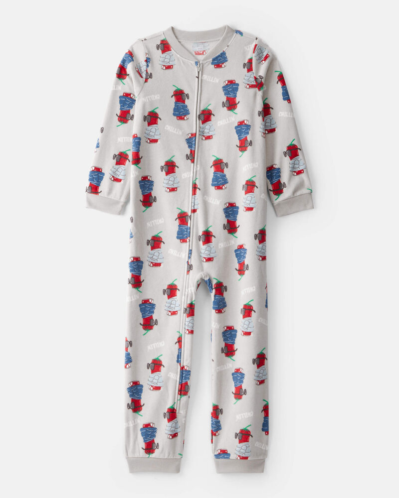 Boys Chili Pepper Print Fleece Long-Sleeve Loose Fit 1-Piece Pyjamas - Grey, image 1 of 3 slides