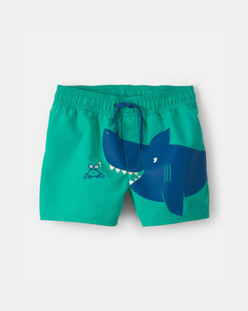 Toddler Boy Shark Swim Trunks - Green/Blue, 