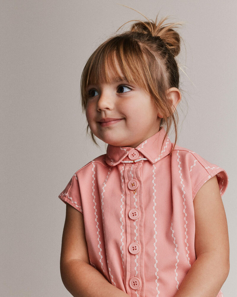 Toddler Girl Sleeveless Button-Down Top in Stripes - Light Pink, image 1 of 6 slides