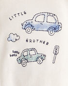 Baby 2-Piece Car Little Brother Long-Sleeve Bodysuit Pant Set - White/Blue, image 4 of 7 slides