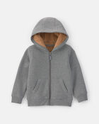 Toddler Boy Fleece Zip-Up Jacket - Grey, image 1 of 4 slides