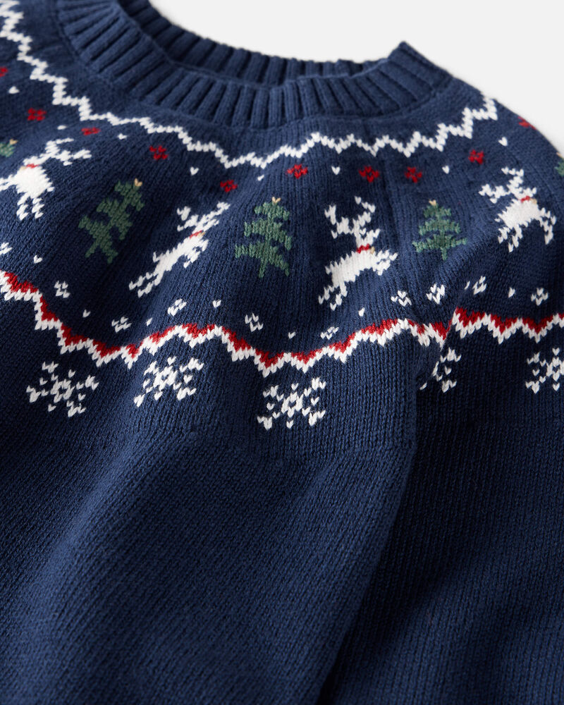 Kids Organic Cotton Fair Isle Sweater Knit Pullover, image 2 of 4 slides