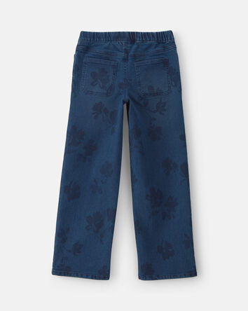Girls Floral Denim Relaxed Jeans - Medium Wash, 
