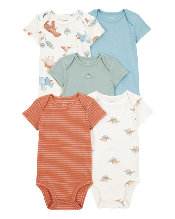 Baby Boy 5-Pack Dinosaur Short-Sleeve Cotton Bodysuits, 