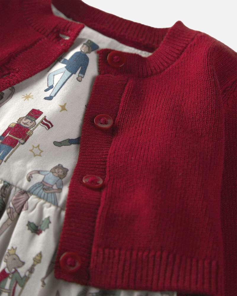 B&eacute;b&eacute; fille - Ensemble 2 pi&egrave;ces robe et cardigan de coton biologique &agrave; motif casse-noisette, image 5 sur 7 diapositives