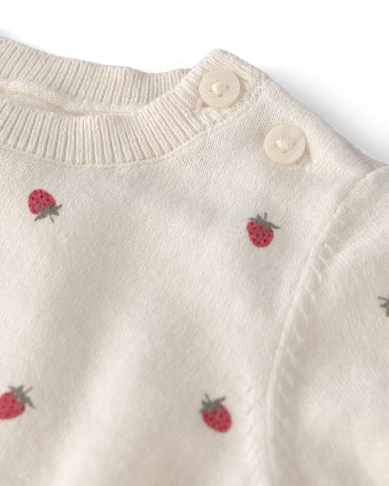 B&eacute;b&eacute; fille - Ensemble 2 pi&egrave;ces chandail en coton biologique, cr&egrave;me et baies, image 4 sur 5 diapositives